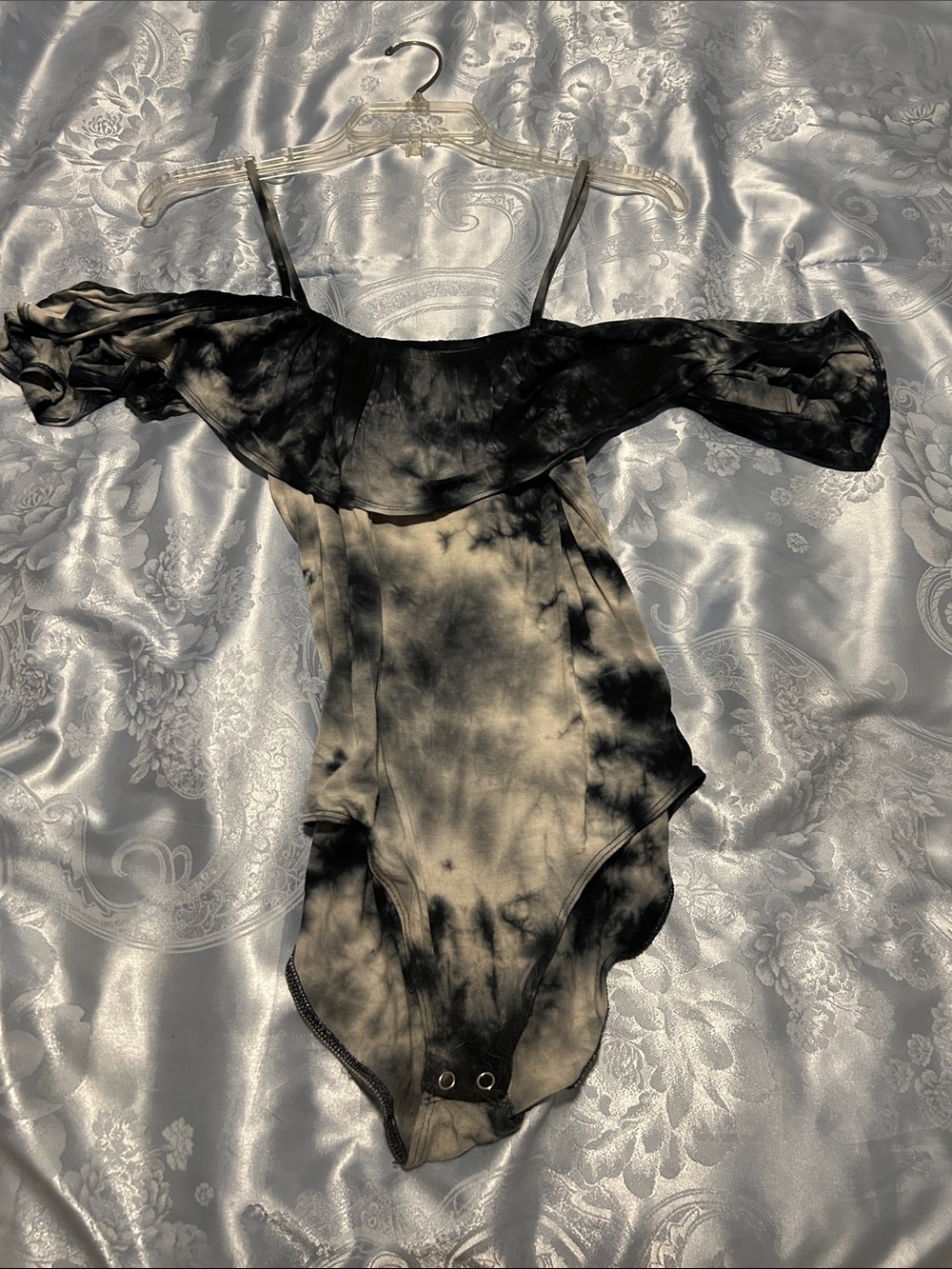 American Eagle Outfitters Black Tie-Dye Off-Shoulder Bodysuit